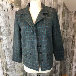 Women's blazer vintage gray teal plaid small no tags